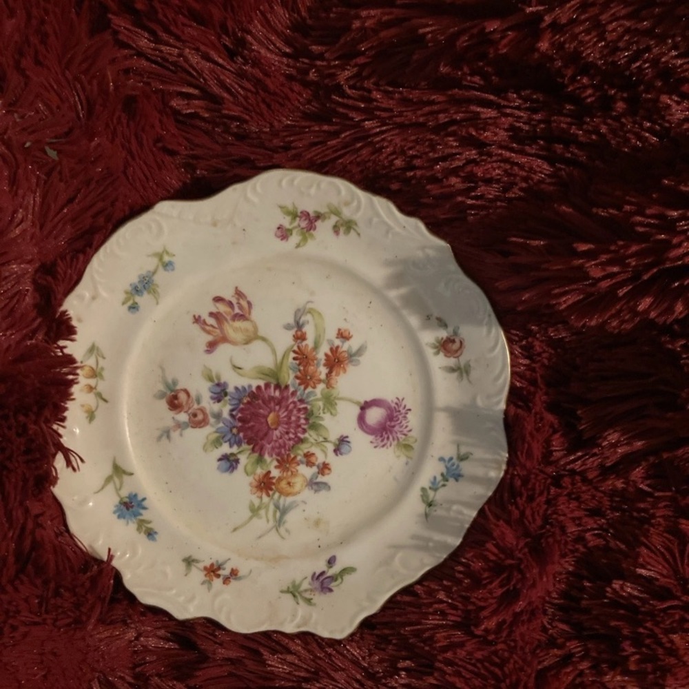 Vintage Floral White Porcelain Dinner Plate